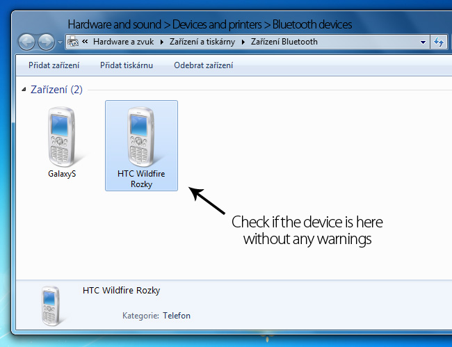 Check if the device is in Bluetooth devices